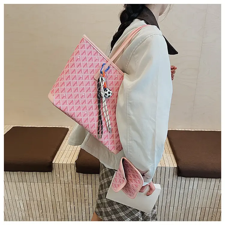 Women Large Capacity Tote Bag with Leather Handle Set — feature 22