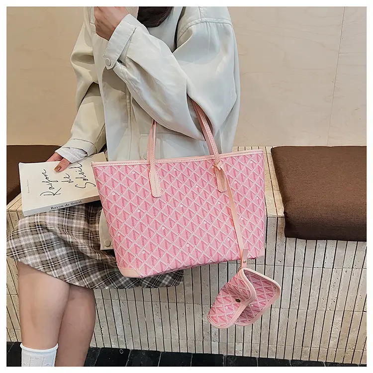 Women Large Capacity Tote Bag with Leather Handle Set — feature 24