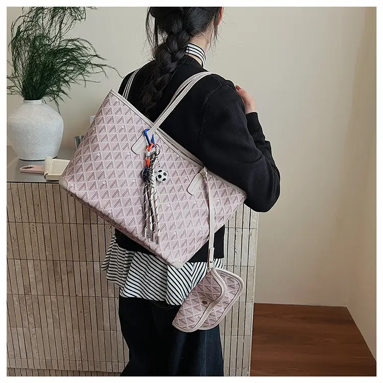 Women Large Capacity Tote Bag with Leather Handle Set — feature 33