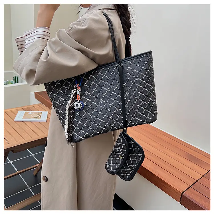 Women Large Capacity Tote Bag with Leather Handle Set — feature 34