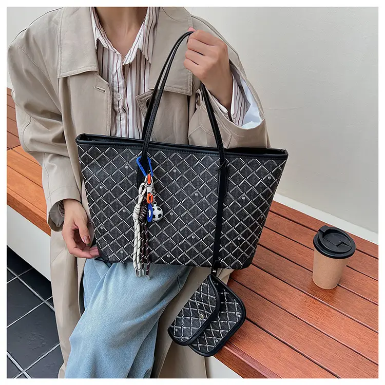 Women Large Capacity Tote Bag with Leather Handle Set — feature 36