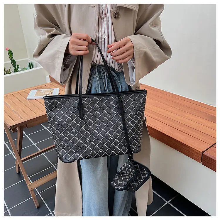 Women Large Capacity Tote Bag with Leather Handle Set — feature 38