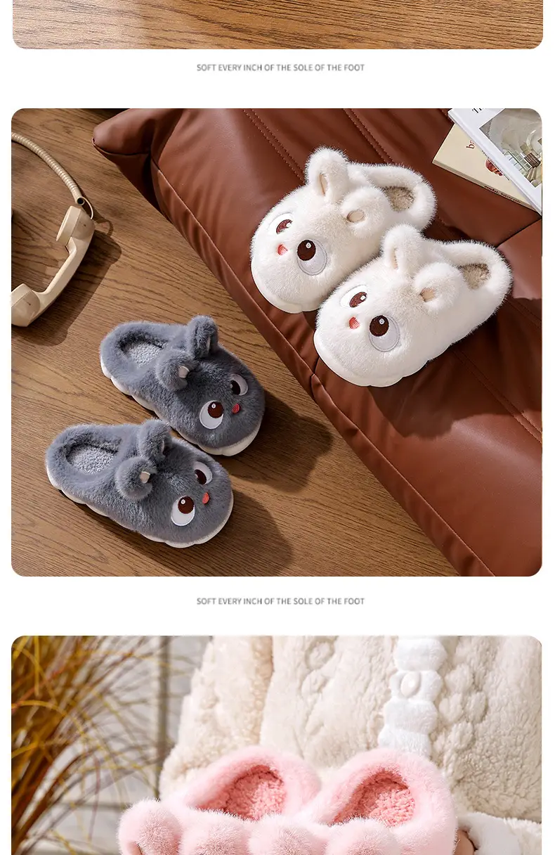 2025 Winter Rabbit Cotton Slippers Women's Anti-Slip Home Warm Fur Bag Heel Children's Parent-Child Cotton Shoes — feature 16