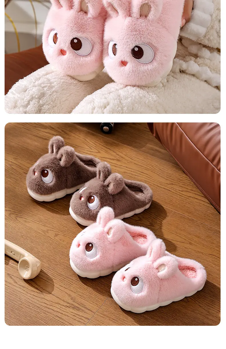 2025 Winter Rabbit Cotton Slippers Women's Anti-Slip Home Warm Fur Bag Heel Children's Parent-Child Cotton Shoes — feature 17
