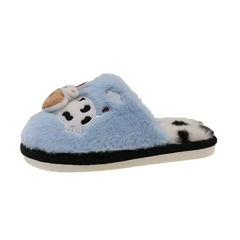 Cute Cow Cotton Slippers for Women Winter Cross-Border New Indoor Home Warm Plush Non-Slip Thick-Soled Furry Slippers - Image 6