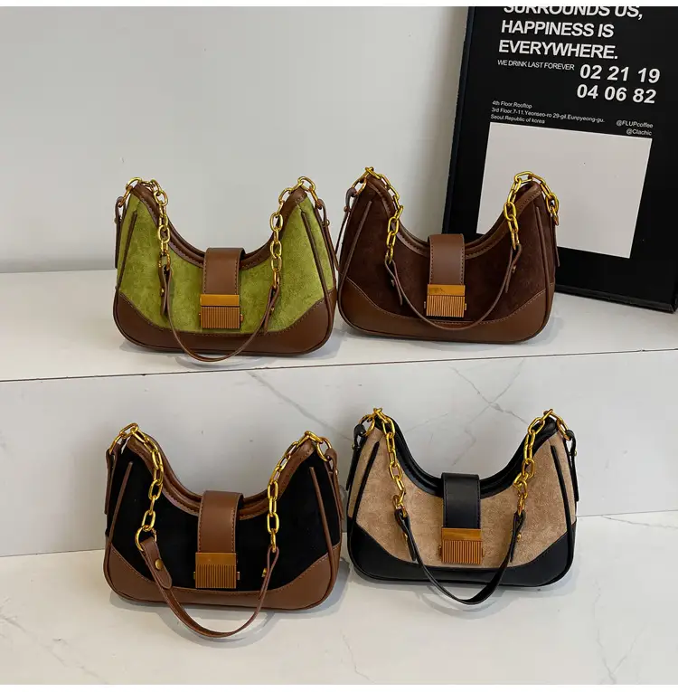 French Retro Crossbody Bag for Women Brown Leather with Gold Chain — feature 17