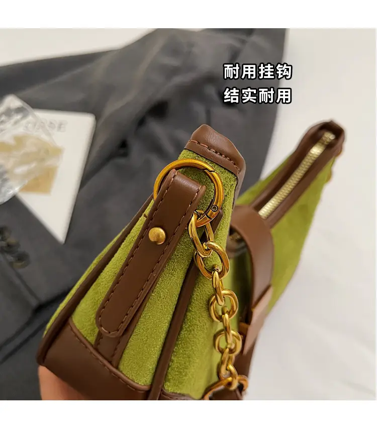 French Retro Crossbody Bag for Women Brown Leather with Gold Chain — feature 6