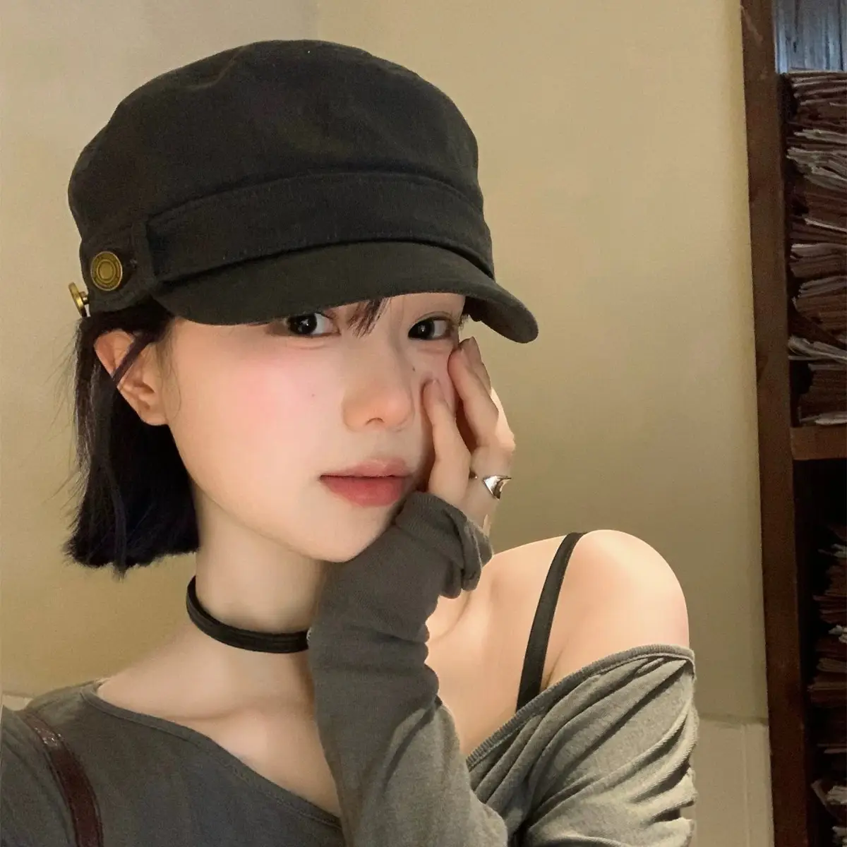 Japanese Retro Duckbill Cap Women Brown Black Maroon Olive - Image 2