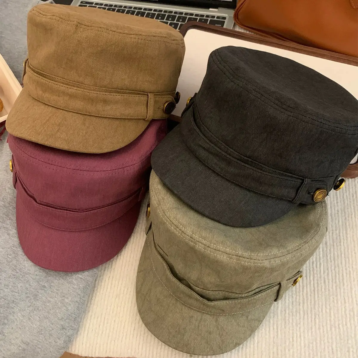Japanese Retro Duckbill Cap Women Brown Black Maroon Olive - Image 5