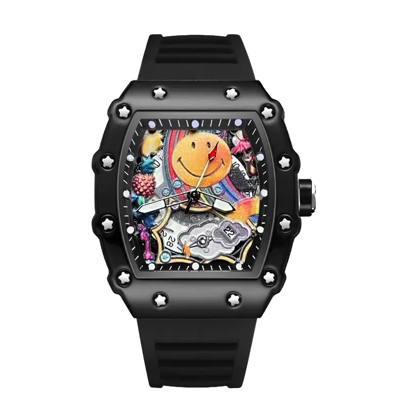Smiley Richard Series Men's Watch Casual Fashion Quartz Watch Domineering Luminous Barrel-Shaped Watch Foreign Trade Hot Model