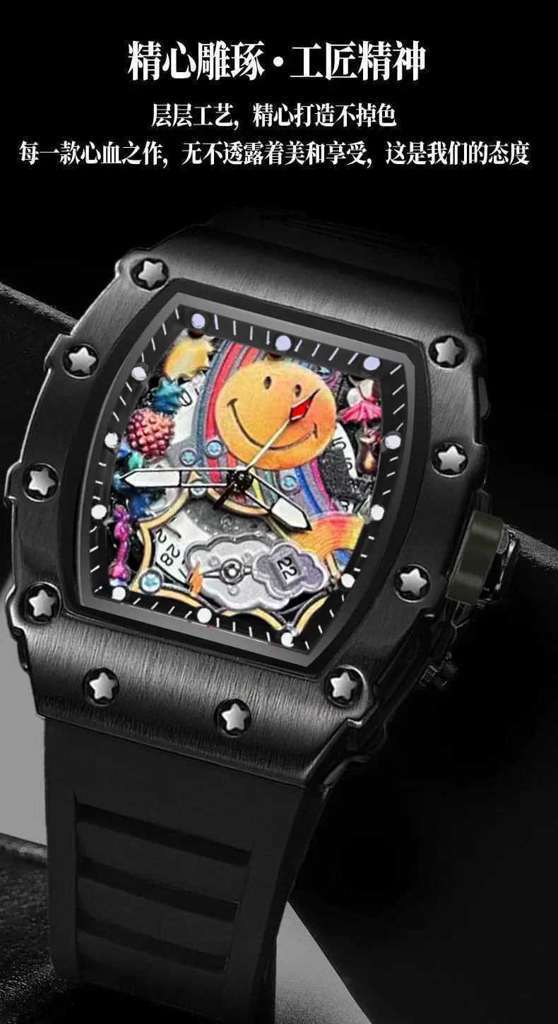 Smiley Richard Series Men's Watch Casual Fashion Quartz Watch Domineering Luminous Barrel-Shaped Watch Foreign Trade Hot Model — feature 5