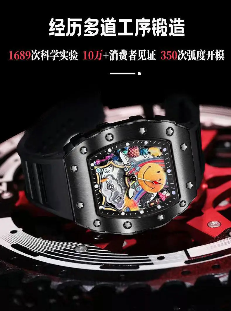 Smiley Richard Series Men's Watch Casual Fashion Quartz Watch Domineering Luminous Barrel-Shaped Watch Foreign Trade Hot Model — feature 6