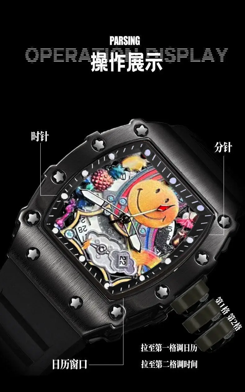 Smiley Richard Series Men's Watch Casual Fashion Quartz Watch Domineering Luminous Barrel-Shaped Watch Foreign Trade Hot Model — feature 7