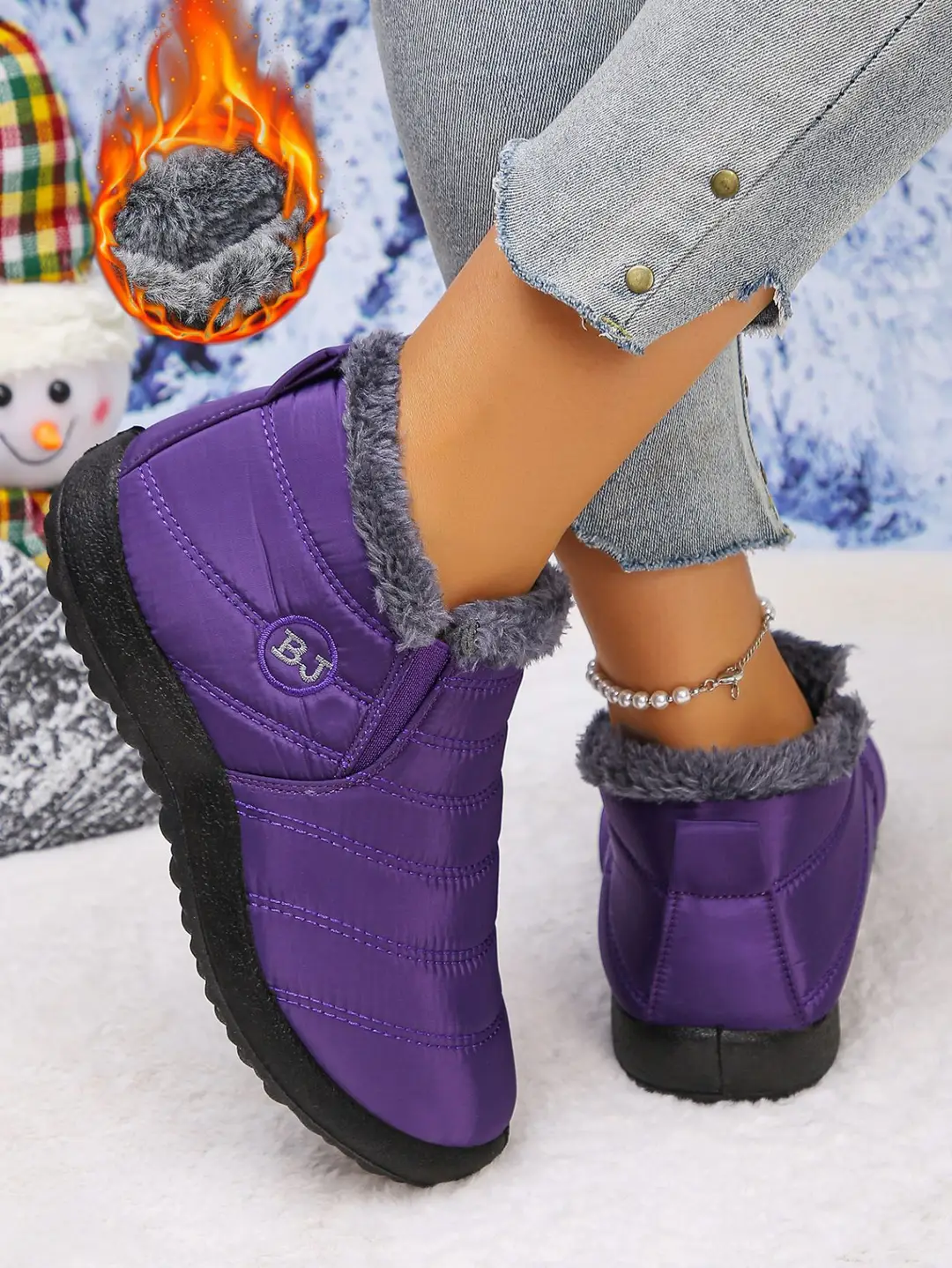 European and American Cross-Border Foreign Trade Large Size Cotton Shoes, Same Style Thickened Middle-Aged and Elderly Cross-Border Warm Plus Velvet Snow Boots Wholesale Large Size — feature 7