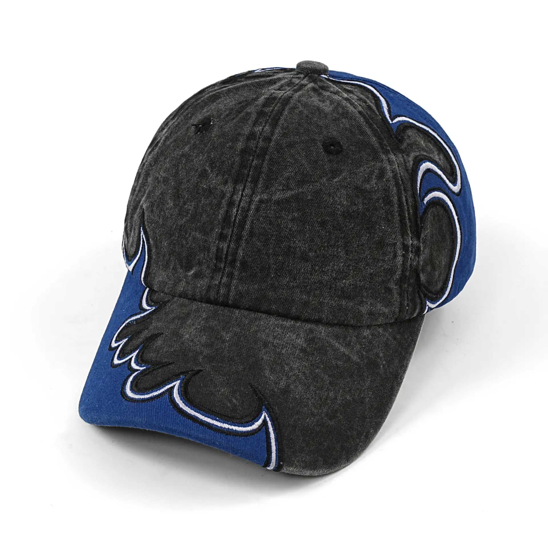 Men's Flame Embroidered Wash Cotton Cap Blue - Image 7
