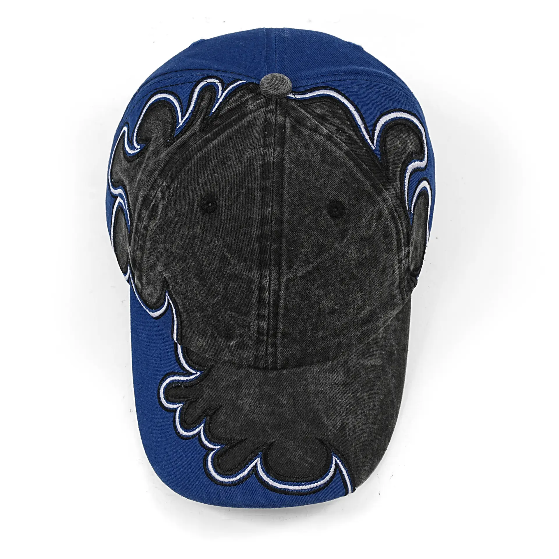 Men's Flame Embroidered Wash Cotton Cap Blue - Image 8