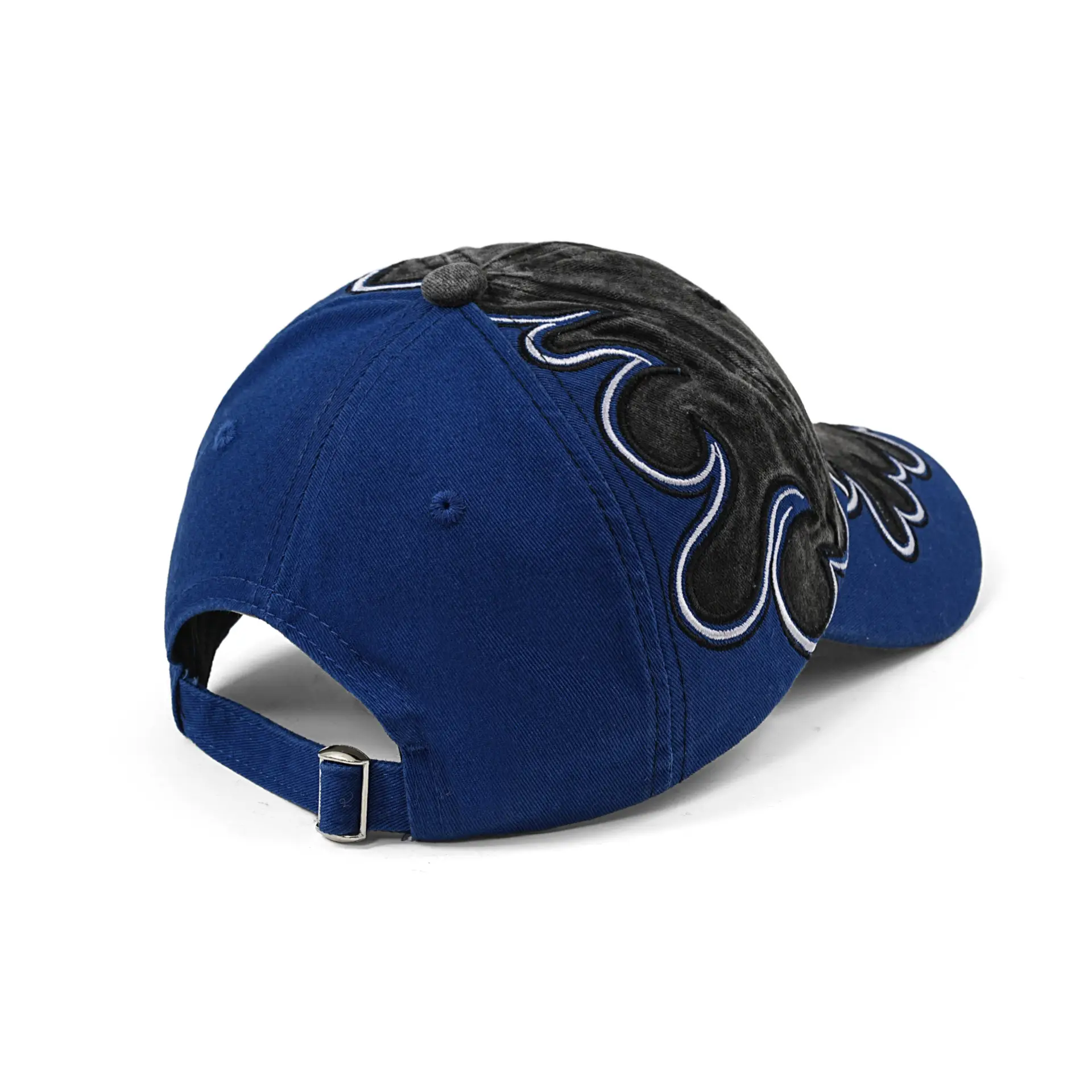 Men's Flame Embroidered Wash Cotton Cap Blue - Image 9