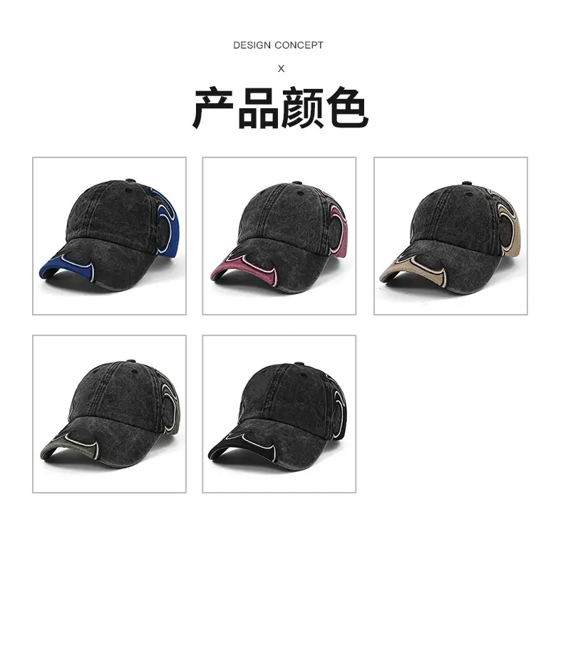 Men's Flame Embroidered Wash Cotton Cap Blue — feature 9