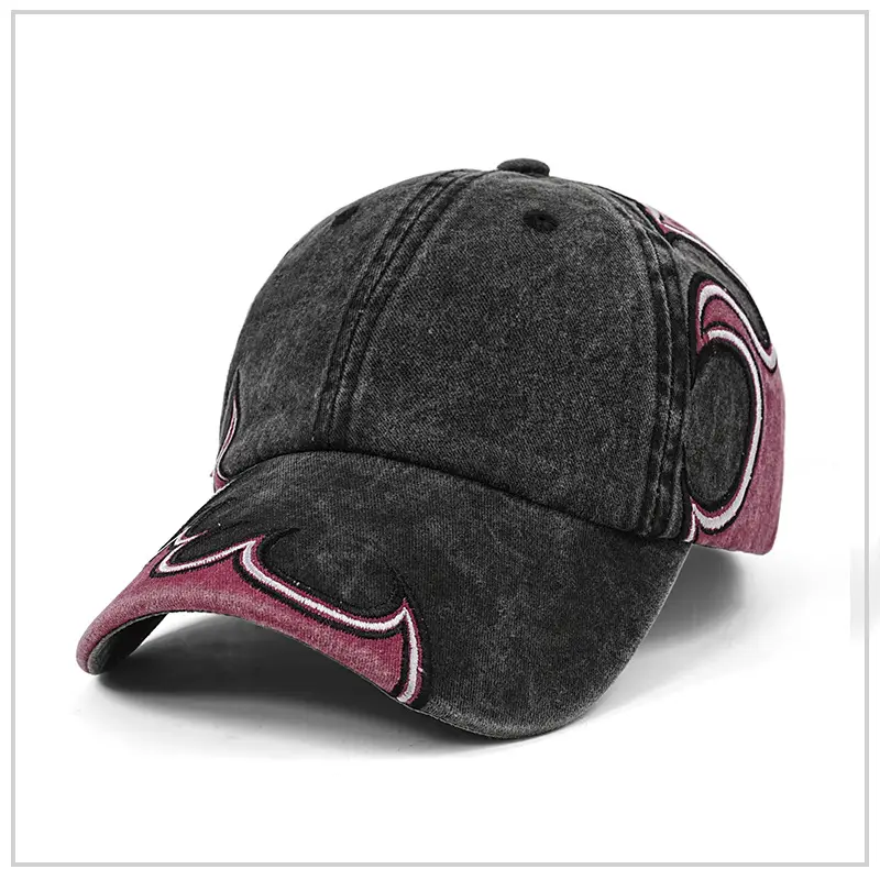 Men's Flame Embroidered Wash Cotton Cap Blue - Image 3