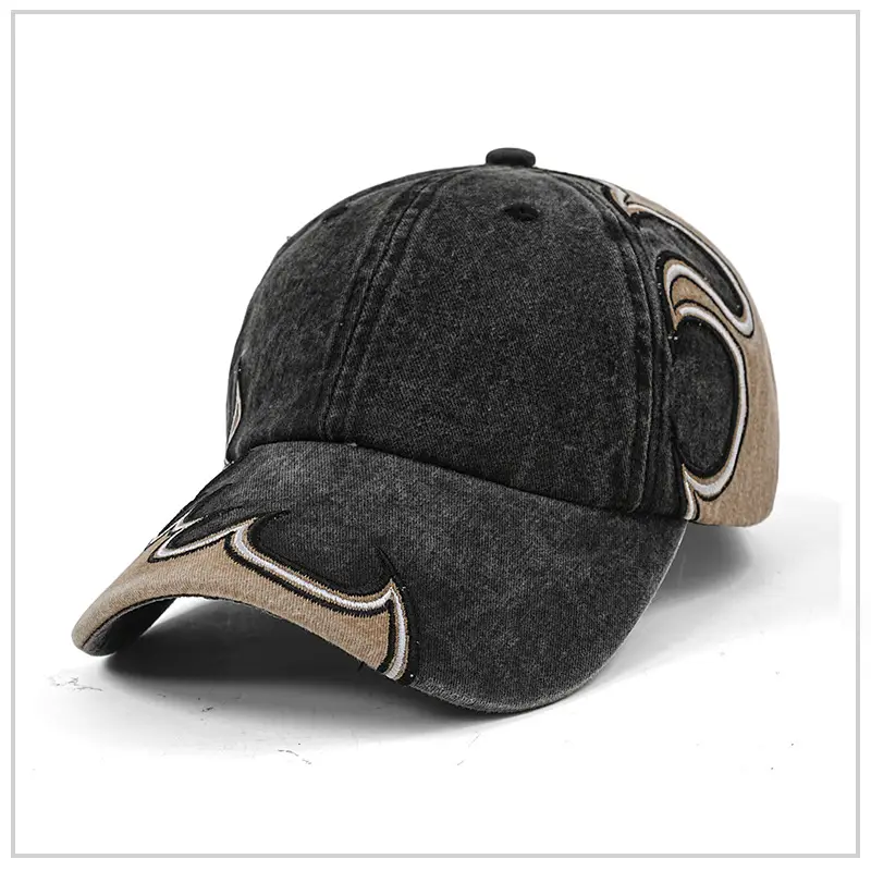 Men's Flame Embroidered Wash Cotton Cap Blue - Image 4