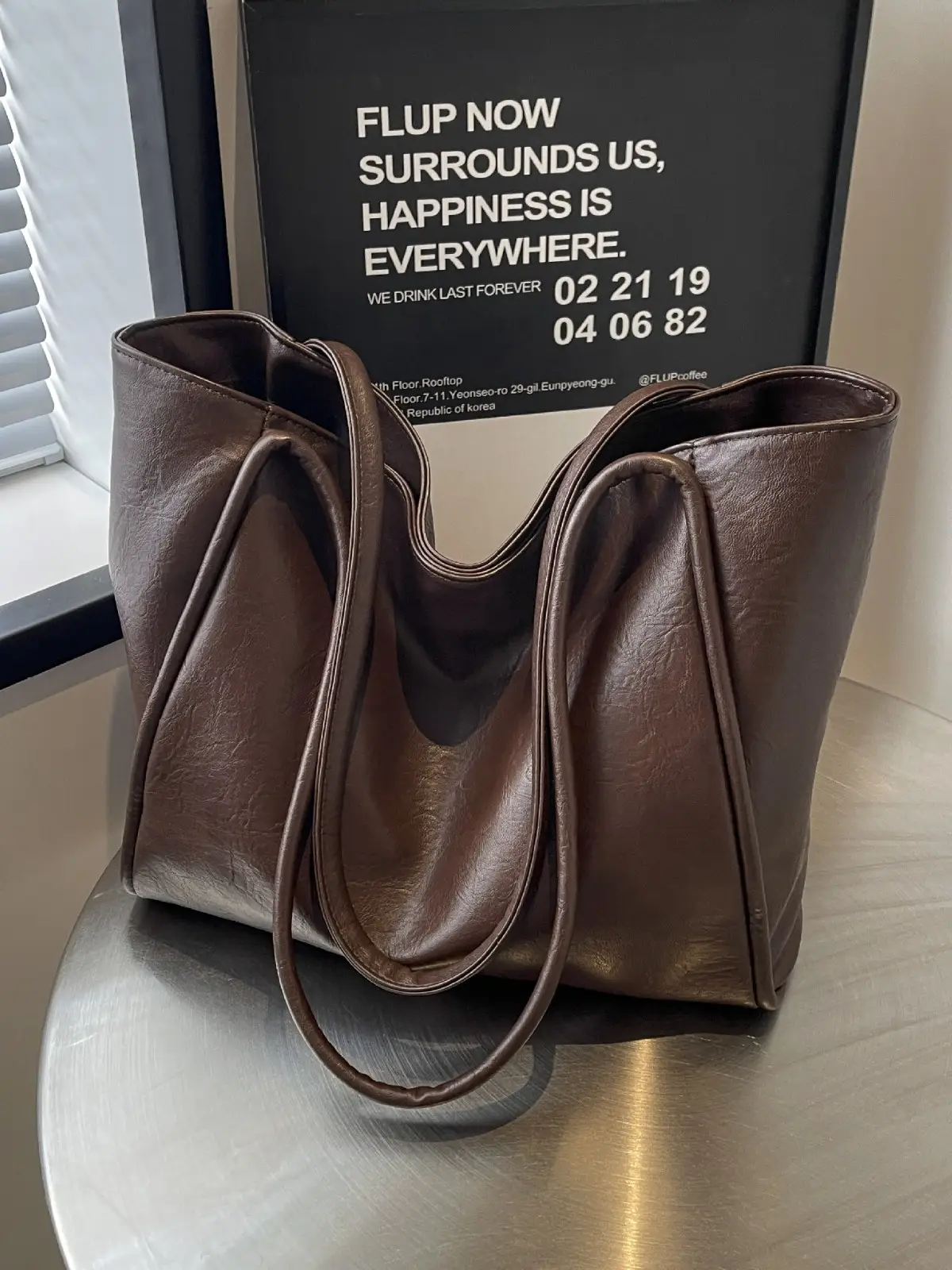 Large Capacity Women's Leather Tote Bag Brown - Image 9