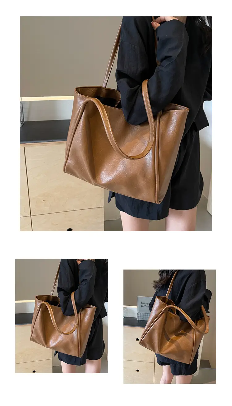 Large Capacity Women's Leather Tote Bag Brown — feature 12