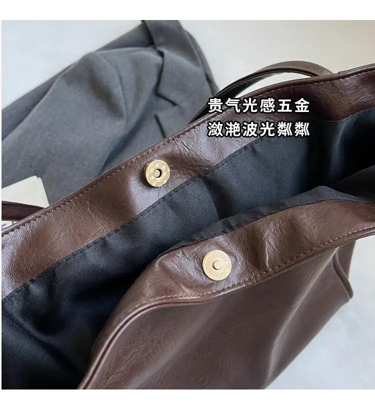 Large Capacity Women's Leather Tote Bag Brown — feature 9