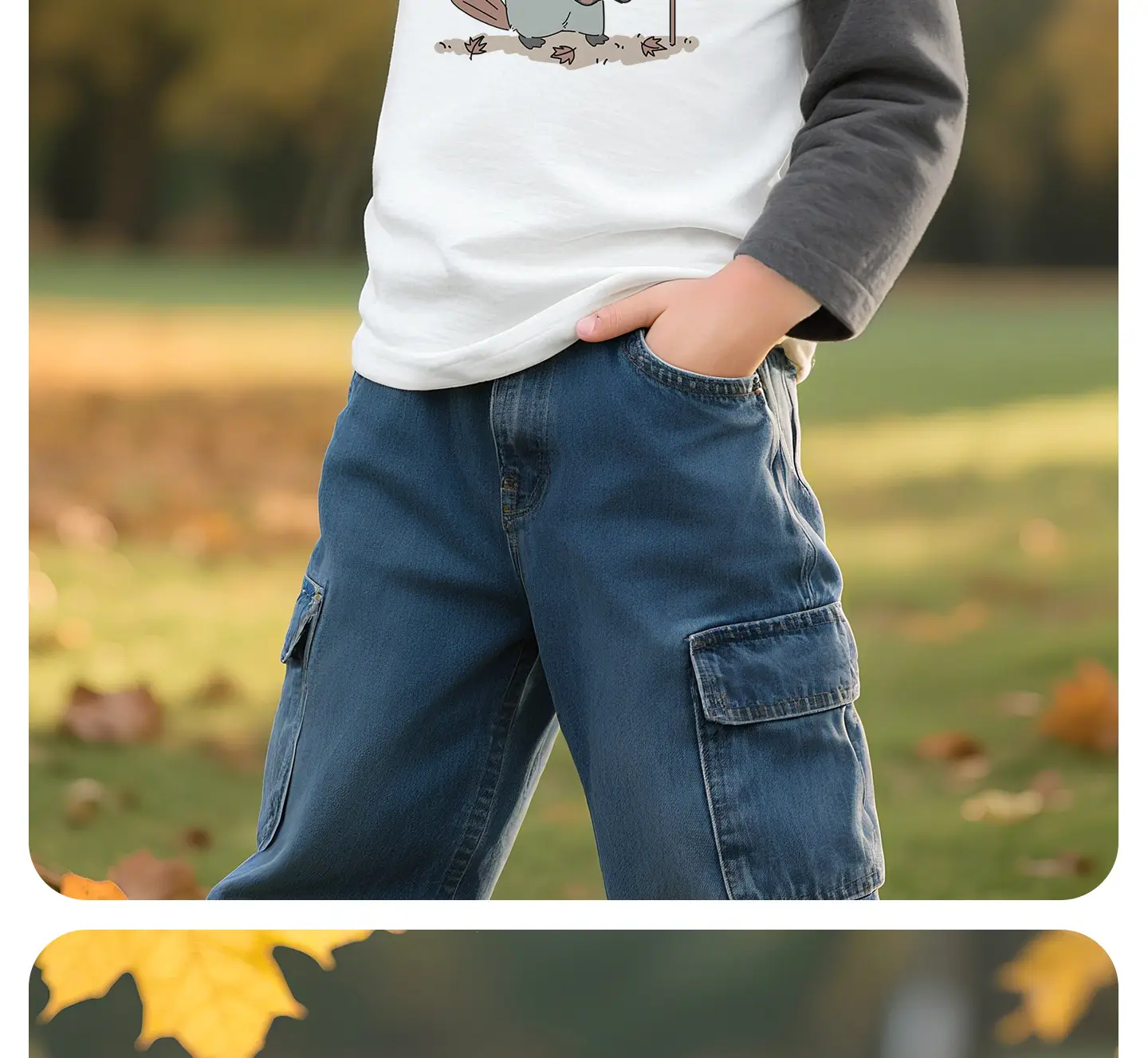 Jingqi Kids T-Shirt Long Sleeve Cotton White Yellow — feature 16