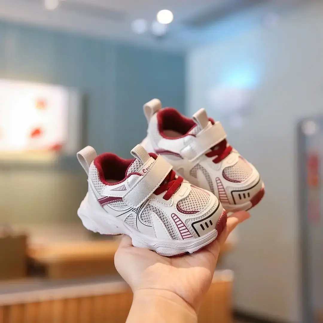 Baby Running Shoes White Mesh Double Velcro