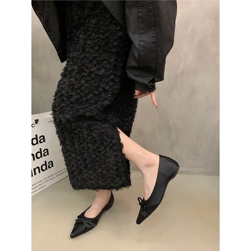 French-Style Gentle Bow Shallow Mouth Single Shoes for Petite Women, New Autumn Evening Shoes to Match Dresses