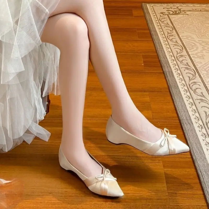 French-Style Gentle Bow Shallow Mouth Single Shoes for Petite Women, New Autumn Evening Shoes to Match Dresses