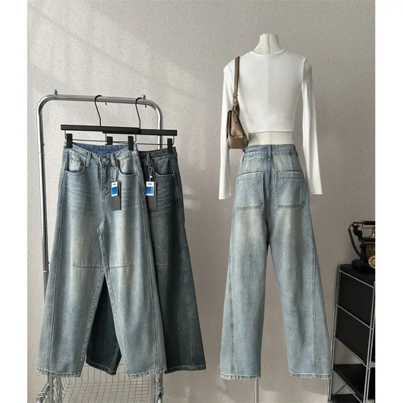 Dark Blue Wide Leg Jeans for Petite Women - Image 2