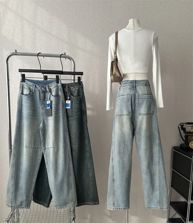 Dark Blue Wide Leg Jeans for Petite Women — feature 3