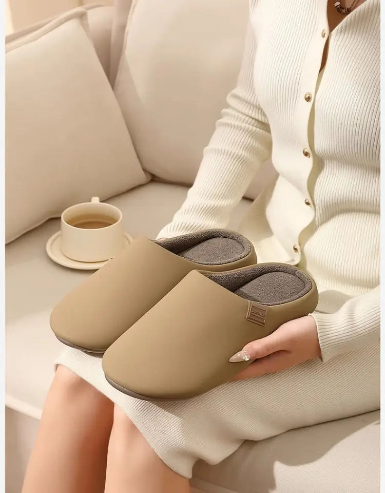 Non-Slip Silent Slippers for Women Indoor Home Soft Bottom Couple Home Cotton Slippers Pu Waterproof Japanese Slippers All Year Round — feature 14