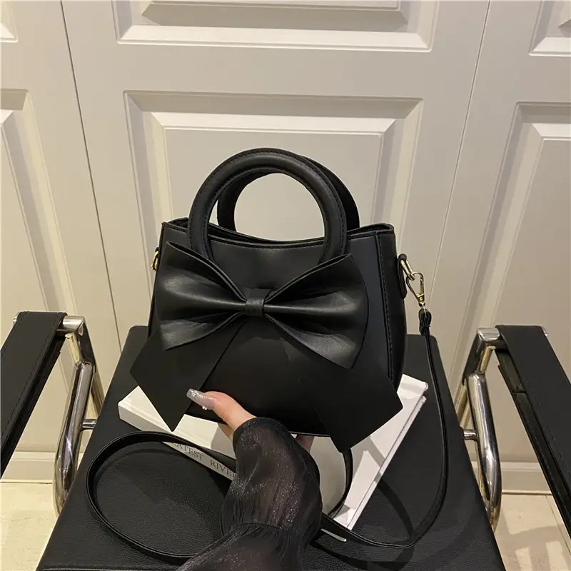 Black Bow Handbag for Women 2025 Trendy Leather - Image 5