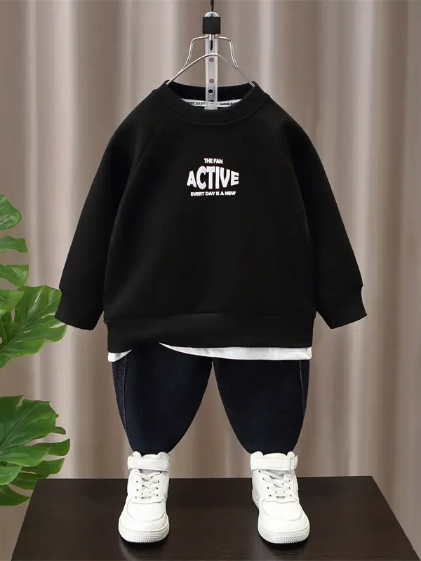 9650 Boys Black Sweatshirt Bottoming Cap - Image 3