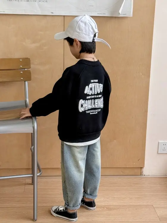 9650 Boys Black Sweatshirt Bottoming Cap - Image 4