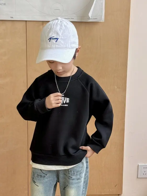 9650 Boys Black Sweatshirt Bottoming Cap - Image 5