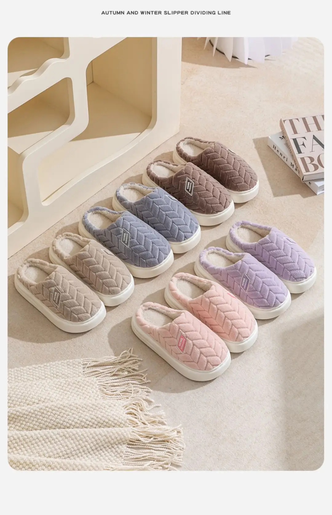 2025 New Thickeneded Cotton Slippers for Men in Autumn and Winter Indoor Home Warm Anti-Slip Fleece-Lined Thick-Soled Cotton Slippers for Couples — feature 17