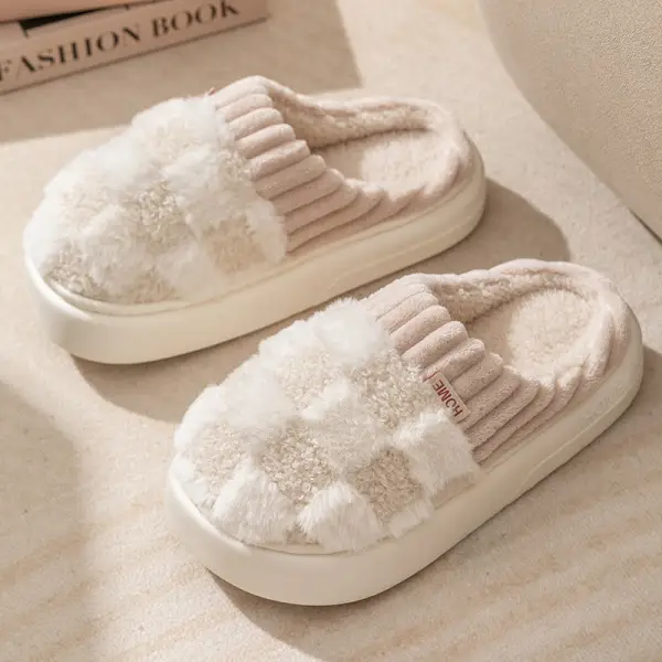 2025 New Thickeneded Cotton Slippers for Men in Autumn and Winter Indoor Home Warm Anti-Slip Fleece-Lined Thick-Soled Cotton Slippers for Couples