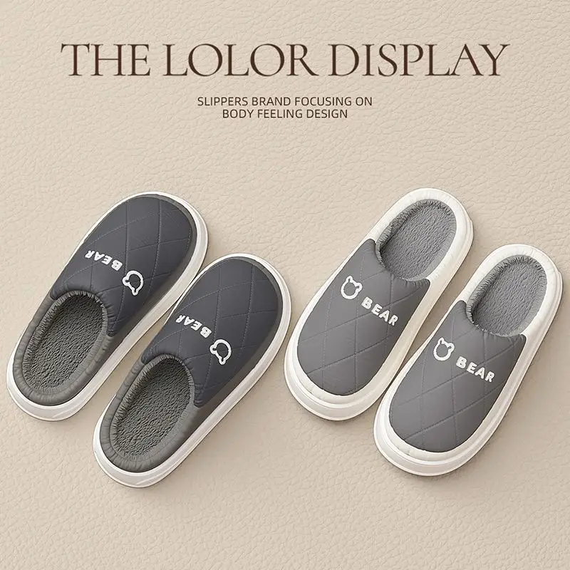 Down Fabric Warm Cotton Slippers for Men, Autumn and Winter 2025 New Style Indoor Home Plush Cotton Slippers for Women, Cotton Shoes Wholesale - Image 10
