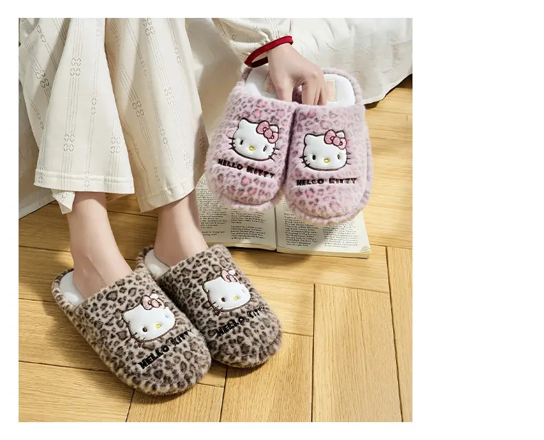 Nanbowan Leopard Print Kitty~Sweet and Cool Hot Girl Style Sanrio Winter Warm Anti-Slip Home Indoor Cotton Slippers for Women — feature 5