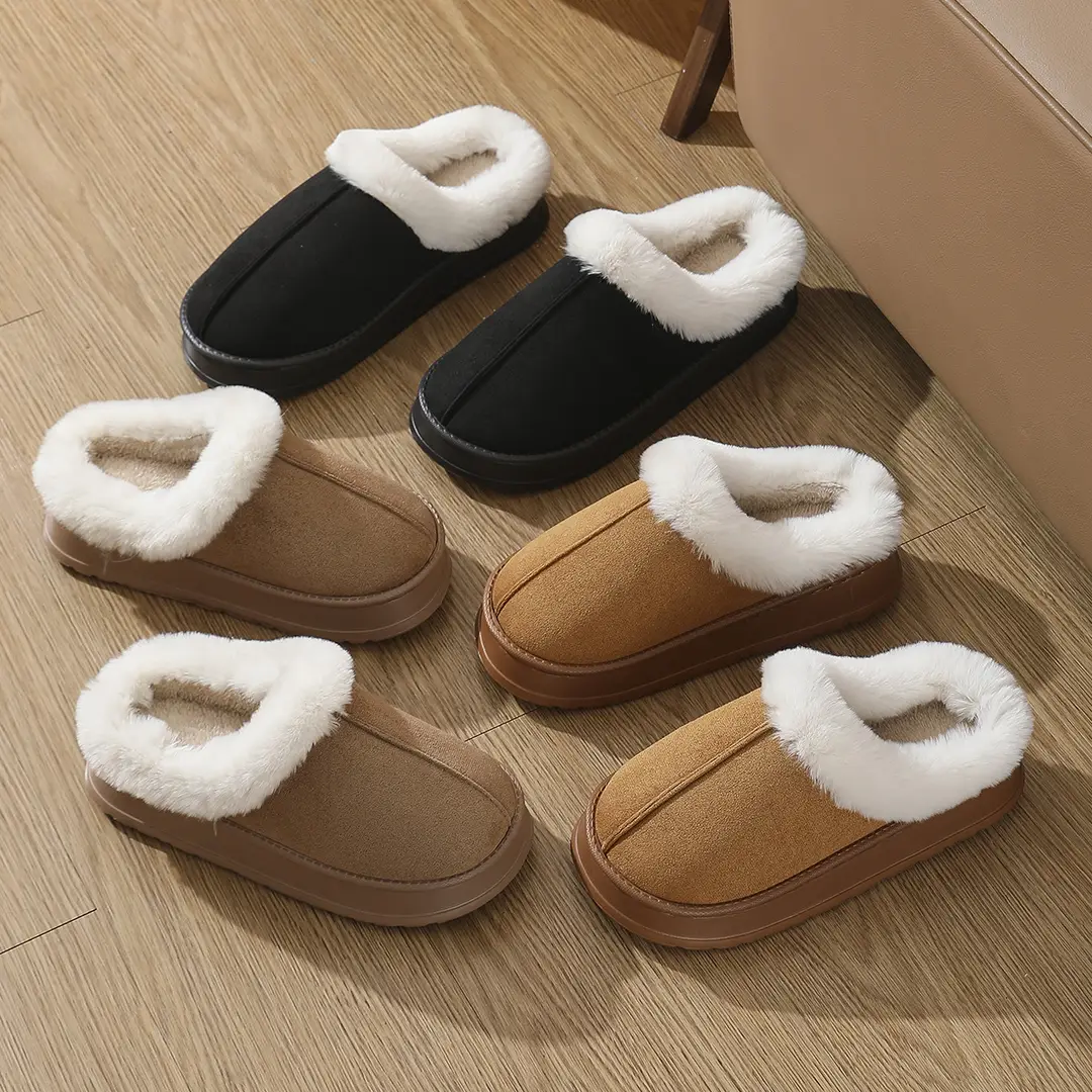 Cross-Border Foreign Trade 2025 New Cotton Slippers for Women, Indoor Autumn and Winter Suede Fashion Non-Slip Men's Cotton Slippers - Image 4