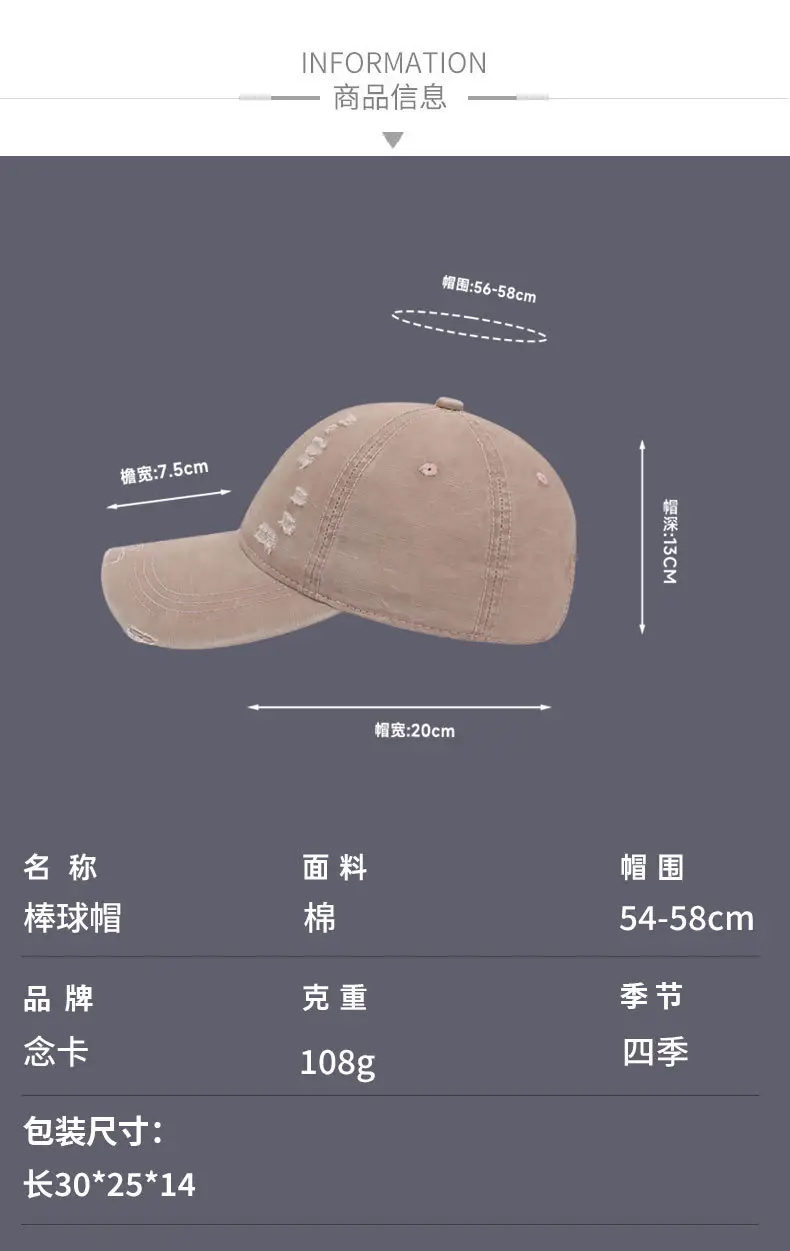 Men Black Washed Baseball Cap Vintage Duckbill — feature 7