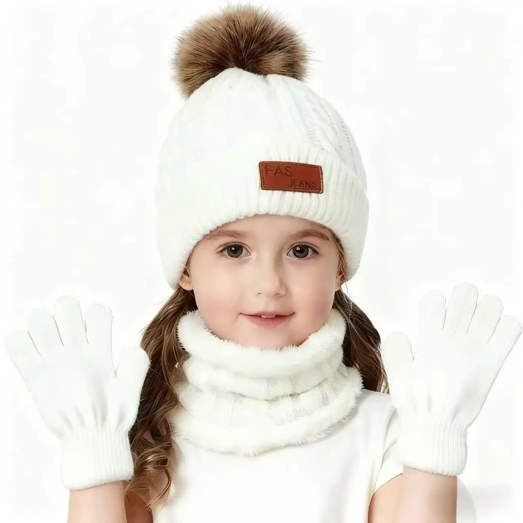 2025 New Kidsren's Hat, Scarf and Gloves Three-Piece Set Autumn and Winter New Warm Baby Woolen Hat Knitted Scarf — feature 6