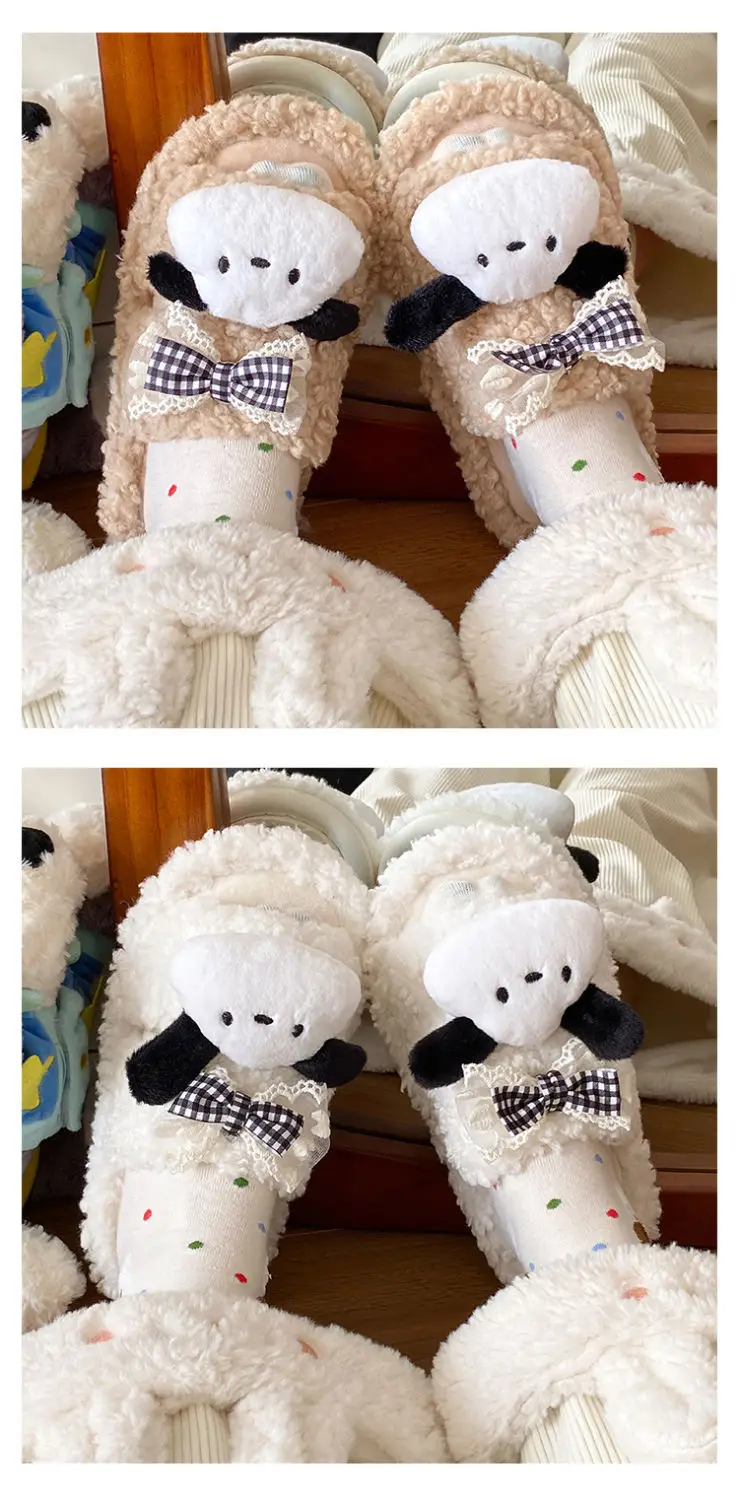 Winter Furry Bow Pacha Dog Flats for Women — feature 12