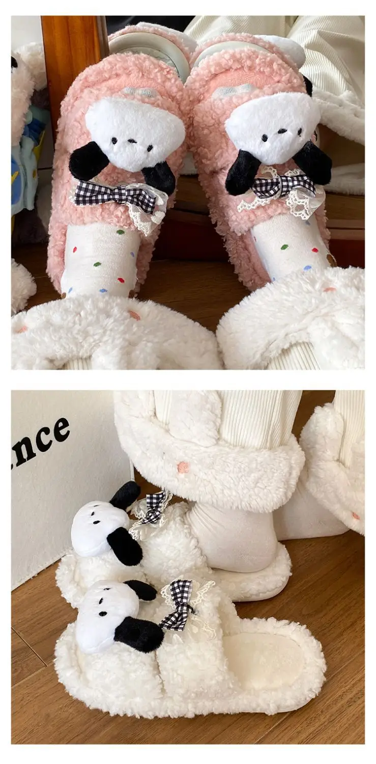 Winter Furry Bow Pacha Dog Flats for Women — feature 13