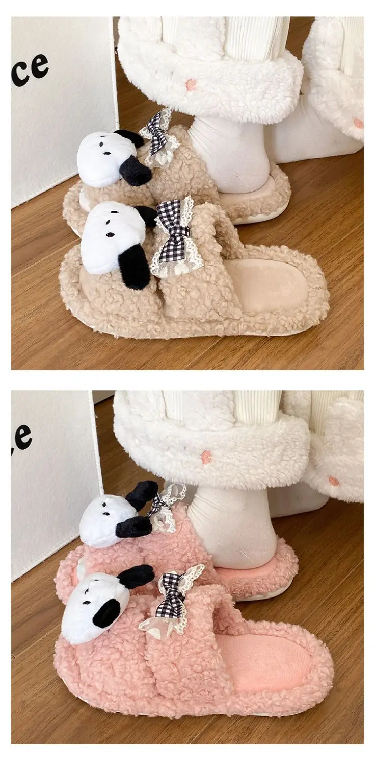 Winter Furry Bow Pacha Dog Flats for Women — feature 15
