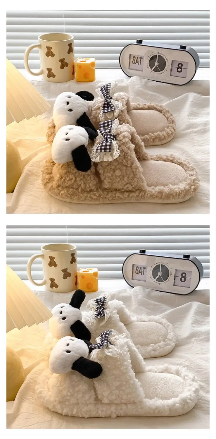 Winter Furry Bow Pacha Dog Flats for Women — feature 17