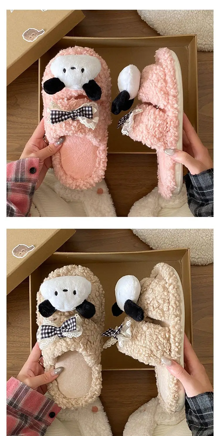 Winter Furry Bow Pacha Dog Flats for Women — feature 18